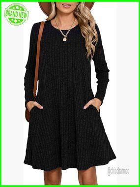 Plus Size Sweater Dress Long Sleeve Tunic with Pockets Fall Winter Casual